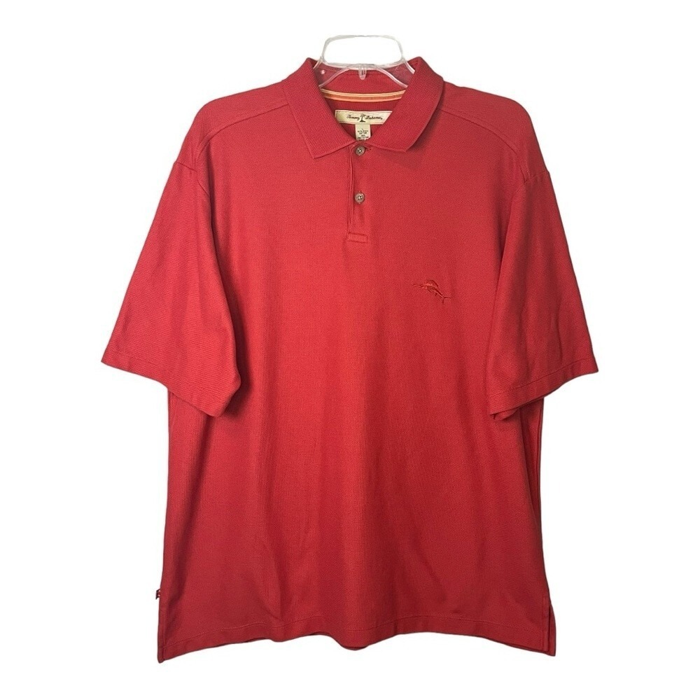 Tommy Bahama Mens Large Red Pima‎ Cotton Blend Short Sleeve Marlin Polo Shirt